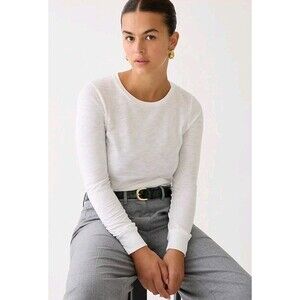 J.Crew Vintage Cotton Crewneck Long Sleeve T-Shirt in White BU188 Size XXS NWT